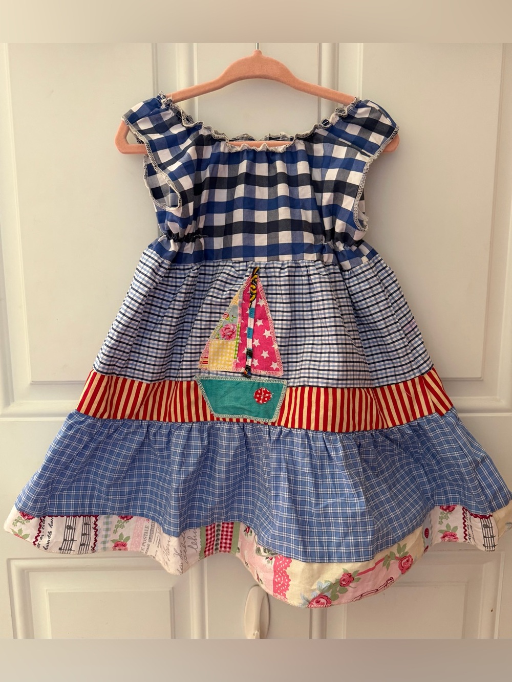 Luma Šarm Blue Gingham Sailboat Patchwork Dress 3T